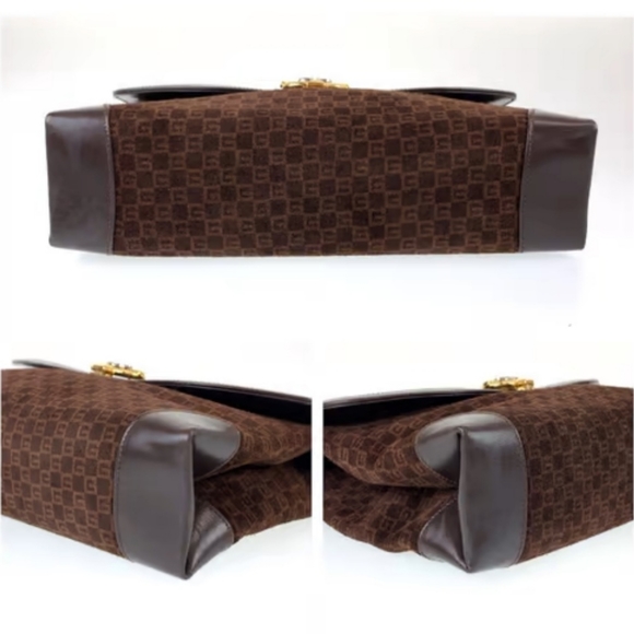 Gucci Brown leather clutch with 2 tones Chain - Picture 3 of 5